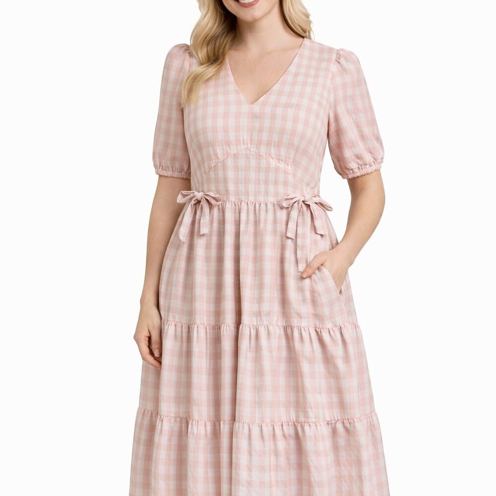 Calista Pink and White Gingham Dress - Size M